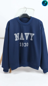 Sweater Navy 1930 | Korean Style Sweatshirt | Pakaian Wanita Dan Pria | Bahan Fleece | Allsize