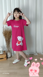 Baju Pakaian Anak Cewek Perempuan Dress Kaos katun Usia Tanggung Umur 3 4 5 6 7 8 tahun Bordir Bear