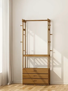 Wooden Clothes drying Rack With Drawer Coat Rack Coat Rack Cabinet Multifunctional with Hook Hanger Wardrobe Penyangkut Rak Pakaian 衣帽架