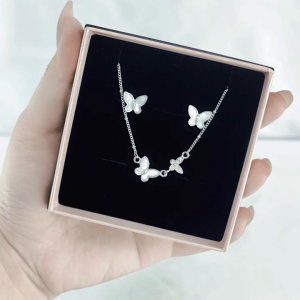 SO SEOUL Claire Mother of Pearl or Abalone Shell Butterfly Stud Earrings with Necklace Jewelry Gift Set