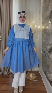 AURA FASHION - Sabira Tunik Modern Kekinian Mat Katun Salur Mix Brukat Premium Ootd Lebaran Casual Daily