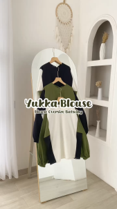 Yuka Top Blouse Atasan Wanita Remaja Korean Style | Blouse Wanita kekinian Terbaru 2024 | Blouse Wanita Lengan Panjang kombinasi Two Tone