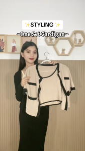 Ninabobo SL031 Cardigan Set Baju Wanita Outer Inner Panjang Pendek Tanktop Crop Top Style Rajut Premium