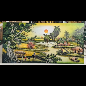 Tranh sơn mài đồng quê Thanh Bình Lê hàng xuất khẩu 80x160 cm