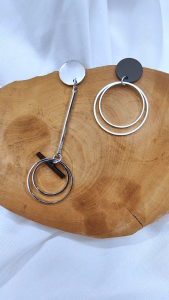 Ready Stock SG - Silver Asymm Geometric Circular Hoop Earrings Modern Sleek Classic Statement Earrings