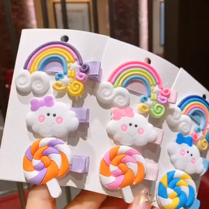 3pcs/card Kids Cute Colorful Bangs Hairclips Baby Cloud Rainbow Fruity Flower Animal Cartoons side Hairpins Fashion Hair Accessories