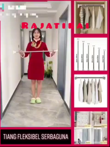 Tiang Jemuran Baju Gantungan Rak Dinding Tanpa Bor Paku Stainless Steel Fleksible Lipat Kuat