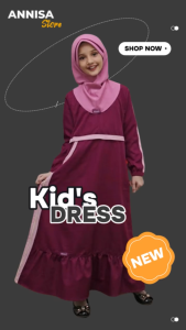 BAJU DRESS ANAK CANTIK & CUTE GAMIS HIJAB ETHICA AYUMI KIDS 10 RASPBERRY