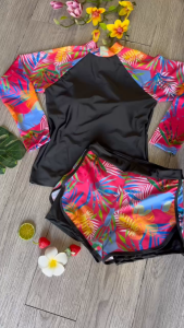 Bikini Nữ 2 Mảnh Đồ Bơi Nữ Đi Biển Quần Đùi Cạp Cao Aó Dài Tay Phủ Bụng Bin Sports BHV089