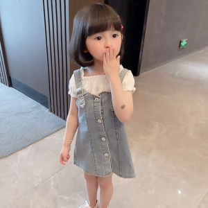 QUENZA Setelan Dress Anak Perempuan Jeans Kombinasi Rayon Crinkle Modis Korean Style Usia 1-5 Tahun