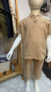 JDKC Marcus Set: Premium Cotton Linen Korean Summer Terno - Boys Casual Polo-Pants Outfit - Breathable Soft & Cool Polo-Pants 2-Piece Set with Chinese Collar Polo & 3/4 Pants | Mall Quality