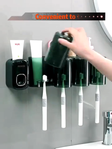 Ecoco Toothbrush Holders with Toothpaste Dispenser Wall Mounted for Bathroom Automatic Tooth Pastetooth Squeezer Organizer Storage Accessories Set