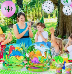 Party Tableware Set Disposable Dinosaur Princess Girl Theme Paper Plate Cup Cake Topper Happy Birthday Party Supplies