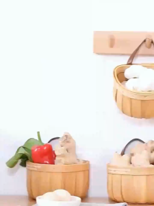 Kitchen Bedroom Sundries Basket Storage Hand-Woven Organizing Hanging Ginger Garlic Leather Handle Wall-Mounted Bamboo Woven