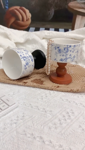 Tier Bunga Keramik Porcelain China Handle Kayu|Vas| Penyimpanan Perhiasan｜Rangkaian Lilin Beraroma