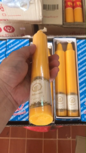 เทียนพรรษา ขนาด ฐาน 3.5 สูง 25 ซม. ในกล่องสีสวยงาม (เนื้อเทียนผลิตใหม่ ไม่ผสมเทียนเก่า) เทียนศักดิ์มงคลพร เทียนเข้าพรรษา