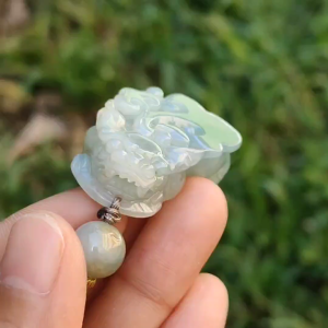 Crafted as Pixiu Light Green Natural Type A Jadeite Jade Pendant Necklace with certificate weigh 18.41 grams measurement 38.3 * 21.6 * 11 mm (pendant178)