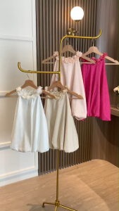 BL20941 Flower Halterneck Puff Hem Blouse