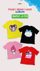 SIBAD Kaos Anak isi 4 pcs Gambar Kuromi My Melody Anak Perempuan Umur 1-12 Tahun Katun