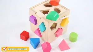 13Hole Wooden Sorting Shape Box Matching Geometric Montessori Toys for Kids with Rope