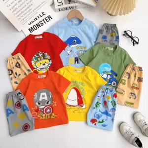 Bộ Quần Áo Trẻ Em Cộc Tay Vải Cotton NATUCO In Hình Động Vật Cho Bé 0-8 tuổi Mặc Thường Ngày Đi Học Đi Chơi TN-IN123