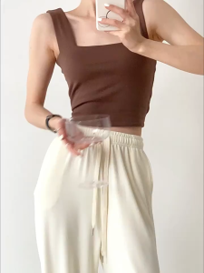 K154. Áo 2 dây croptop thun nữ cổ vuông dây bản to thiết kế sẵn đệm ngực cá tính hot trend 2024 (có sẵn)