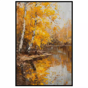 Tranh phong thủy mùa thu vàng levitan phong cảnh rừng phong lá vàng bên bờ hồtranh treo tường dán tườngCGI-847