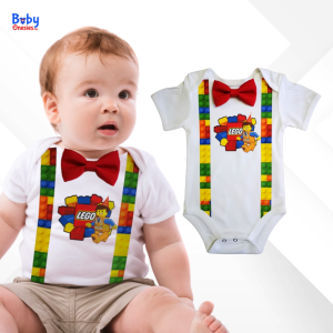 Baby Onesies PH Lego 1st Birthday Baby Boy Clothes Custom Name with Bow 0-12 months Newborn Cotton Bodysuit