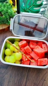 Japanese Style Airtight Metal Food Storage Box 304 Stainless Steel Container with Plastic Cover