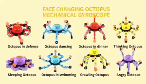 Fidget Spinner Ring Octopus Robot Mechanical Variety Gyro Rotate Face Changing Anxiety Stress Toys