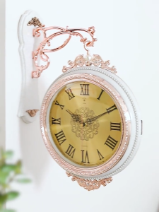 American Style Retro Double Sided Wall Clock- European Style Modern Quartz Clocks Creative Luxury Wall Hanging Clocks Home Decor Art Mute Wall Clock 360 Degree Rotation