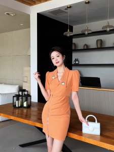 ZYHT EraVogue Váy nữ Váy màu cam Váy phù hợp Váy công sở Váy Hiso Váy cổ điển Váy công sở Váy dự tiệc Váy dạ hội 30816