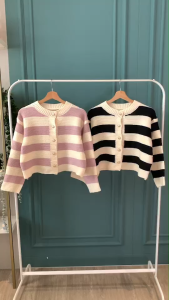 B3967 Biggy Stripe Loose Knit Cardigan