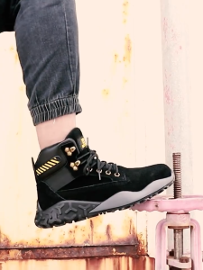 QINHUIZE Labor insurance shoes mens high-top flying woven breathable anti-smashing anti-piercing safety shoes light and wear-resistant work shoes