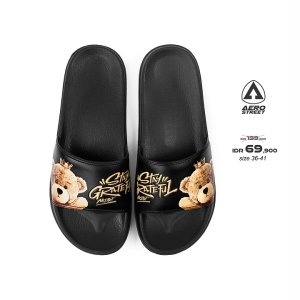 Aerostreet 36-41 Grateful Full Black - Sandal Sendal Selop Slip On Casual Pria Wanita Aero street BAAAA