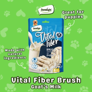 Dentalight Vital Fiber Puppy Treats 80g Brush Shaped Grain-Free Dental Dog Treats For Puppies Vanilla Flavour 8 pcs