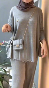 Atachi oneset rib knit setelan wanita jumbo baju dan celana setelan wanita bahan rib modis kekinian ootd fashion style baju model 2024