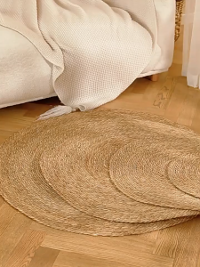 Pet Cat Litter Round Hand Woven Rattan Cat Puppy Nest Summer Cooling Pad Kitten Scratching Mat Cotton Rope Washable