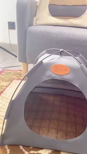 Tempat Tidur Kucing Model Tenda Foldable Cat Bed with Pillow Size M & L - VP2 - Army Green