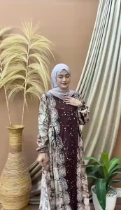 Gamis Kondangan Motif Terbaru Anak Perempuan Rayon Tebal Ibu ibu Model Sekarang Batik Pekalongan Remaja Dress Wanita Muslim Remaja Lengan Panjang ada Karet dan Tali Serta Saku