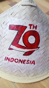 Caping Bambu Petani Dewasa Lukis | Caping Topi Motif Merah Putih