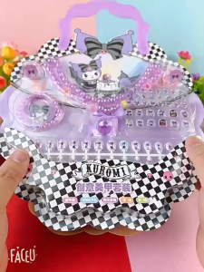 EZYLITTLES Sanrio Kids Jewelry and Nail Sticker Art Girl Toy Set Kuromi Melody Creative Beauty Kit Children Pretend Play