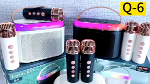 Q6 Speaker bluetooth 2Mic 1 set karaoke speaker ktv Cute Wireless Lucu Portabel Luar Ruangan Speaker Nirkabel Original Suara Jernih