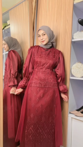 BISA COD BEST SELLER Linni Dress mix Brukat Gamis Kondangan Wanita Terbaru 2024 Dress Muslim Pesta Terbaru