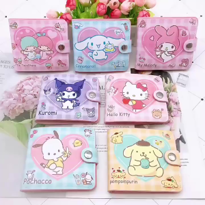 Kawaii Sanrio กระเป๋าสตางค์ กระเป๋าใส่เหรียญ หนัง PU ลาย Cinnamoroll Melody Kuromi ลําลอง พร้อมกระดุม สํา