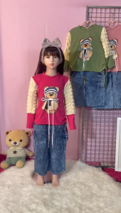 Elsafashion Turun Harga Setelan Anak Perempuan Baby Terry Mix Celana Jeans Cargo Usia 3-10 Tahun