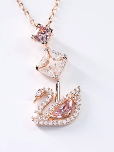 🖤Swarovski🖤Dazzling Swan series rose gold swan pink square diamond pendant necklace XL-MGJS856432054 classic design style couple necklace 925 sterling silver womens fashion necklace special gift for boyfriend or girlfriend