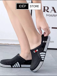 Dép sục nhựa dẻo Nam đi mưa có lỗ lưới thoáng khí chống trượt- Giày sandal bít mũi có quai hậu chống nước - iDép SL036