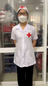 Áo Blouse Tay Ngắn In Logo Chữ Thập Đỏ Dành Cho Nam Nữ-Áo Bác Sĩ Chất kate Silk-Hình Thật