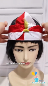 Blangkon Merah Putih Ornamen Pita Gold / Ikat Kepala Udeng hut ri / Topi blangkon hut ri agustusan